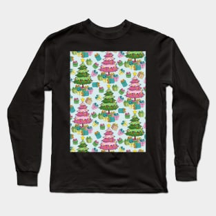 Christmas Trees And Gifts Pattern Long Sleeve T-Shirt